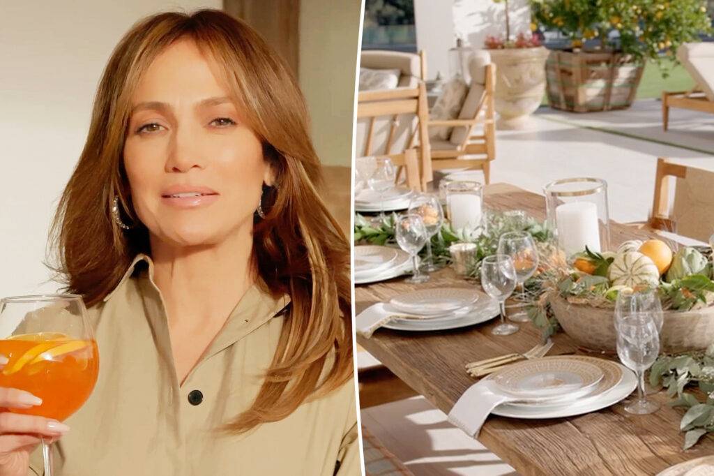 Jennifer Lopez shows off Thanksgiving tablescape featuring $480 Hermès plates in backyard of $60 million mansion